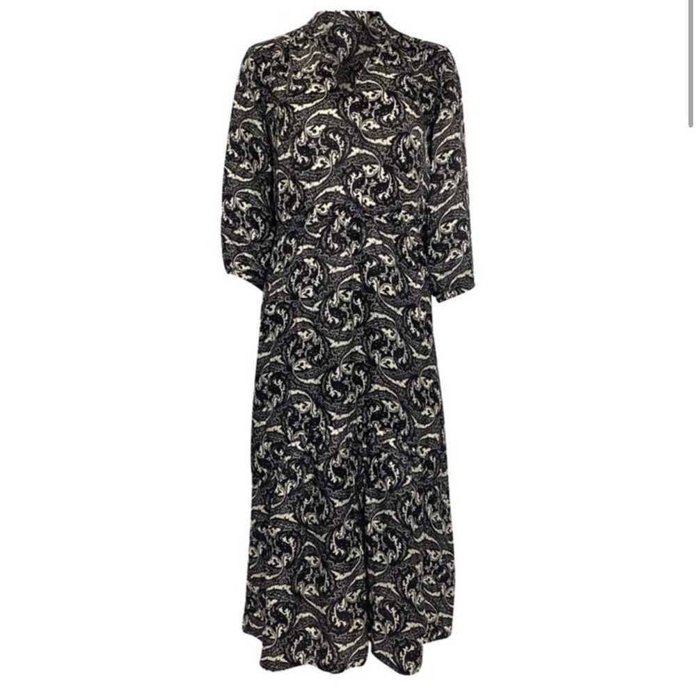 Ba&sh Song Printed Midi Dress Black Paisley Viscose Silk Blend Size XS